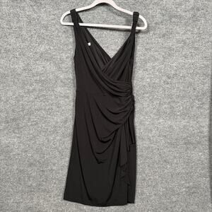 Boston Proper 6 Wrap Ruched Mini Sheath Dress Black V Neck Hourglass Sleeveless